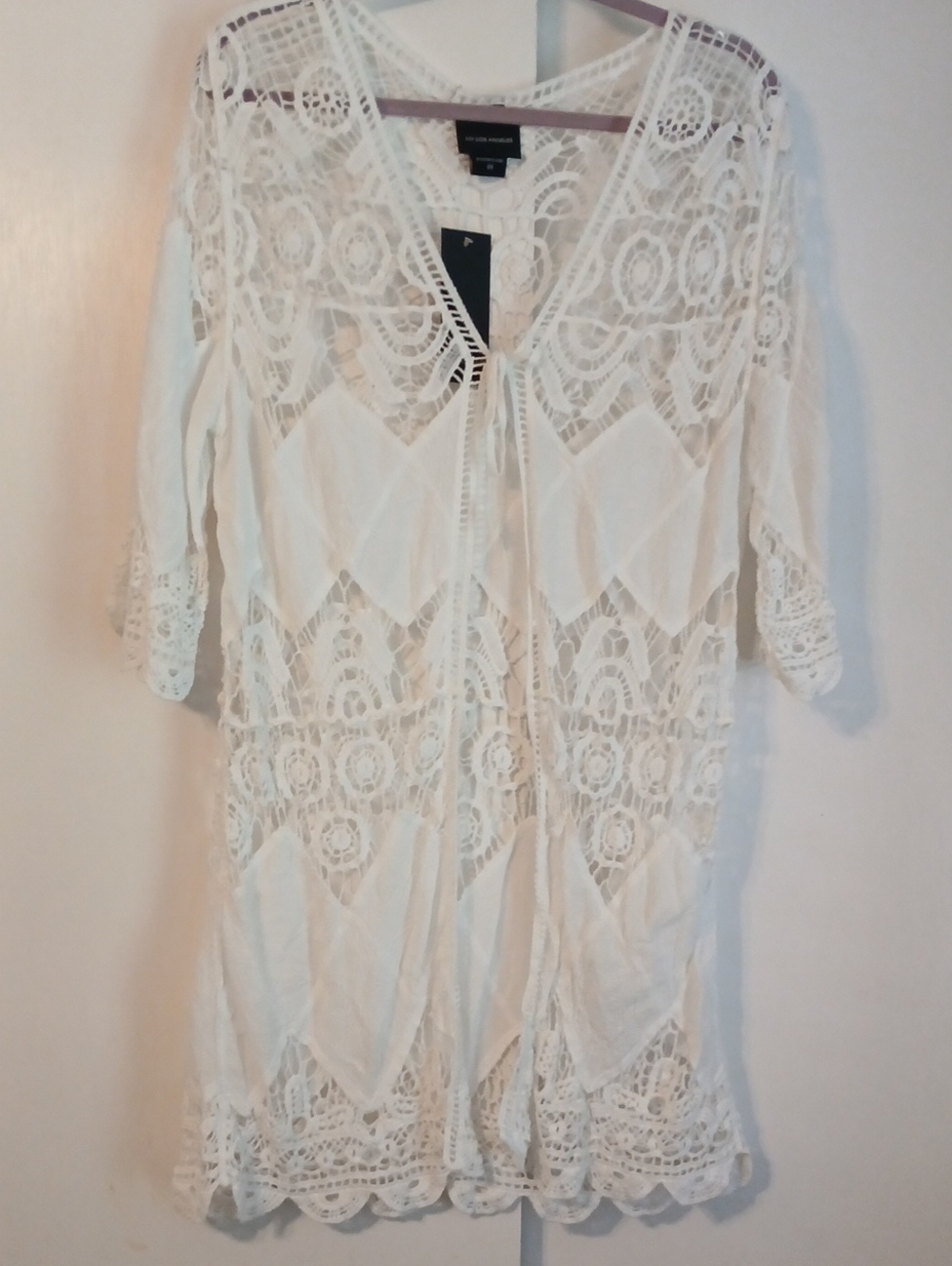 LIV Los Angeles "White Crochet" Lace Kimono Top in Size 2X (NWT)